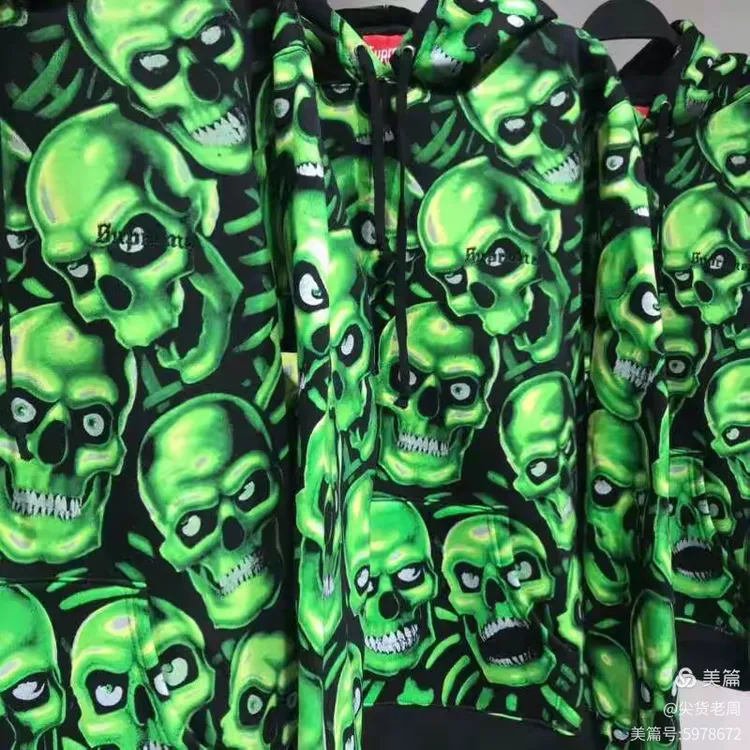 顶级supreme 18ss 夜光骷髅卫衣